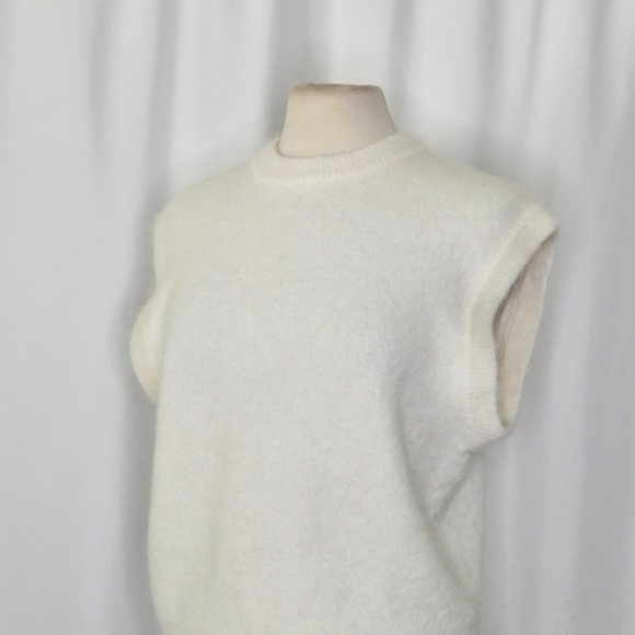 ZARA White Alpaca Wool Boxy Sleeveless Sweater Oyster White Knit Solid Large - Picture 8 of 16